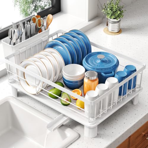 SNTD Dish Drying Rack for Small Kitchen Counter, 12.9" W x 16.9" L, White