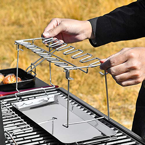 Rack de asa de frango com 14 slots de aço inoxidável Suporte para assador de metal com bandeja de go