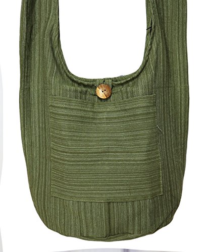 Lovely Creations Hobo Bohemian Sling Crossbody Bag Stripped Cotton Shoulder Hippie Gypsy Zip On Top Bag And Front Pocket (St Olive Green) #TOP1