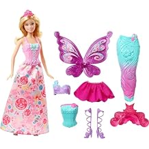 Barbie Doll Fantasy Dress-Up Set with Blonde Fashion Doll, Candy-Inspired Clothes & Accessories like Fairy Wings & Mermaid Tail