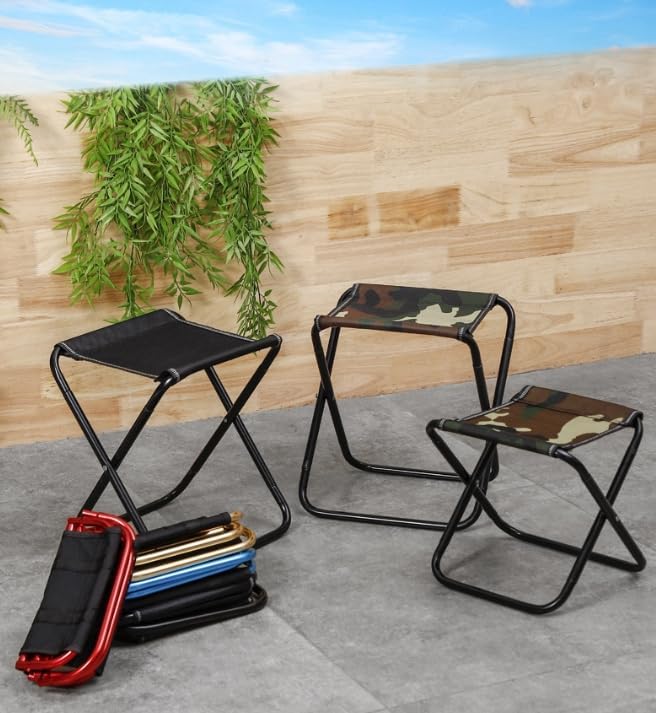 Miniatura 4 de Taburete plegable portátil para camping, marco de aluminio ligero, tela Oxford negra, 10.2 x 10.2 x 11 pulgadas