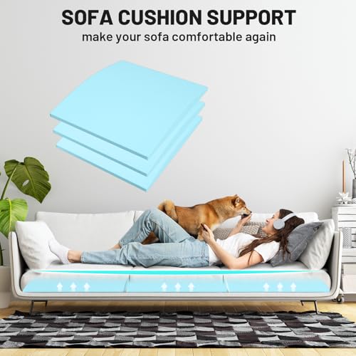 Image of Couch Cushion Support, Sofa Cushion Support for Sagging Couch Seat, 22x22x2.4in, Couch Replacement Insert, High Density Foam Furniture Seat Sagging Repair, Trapezoid 40D, Blue Set of 3