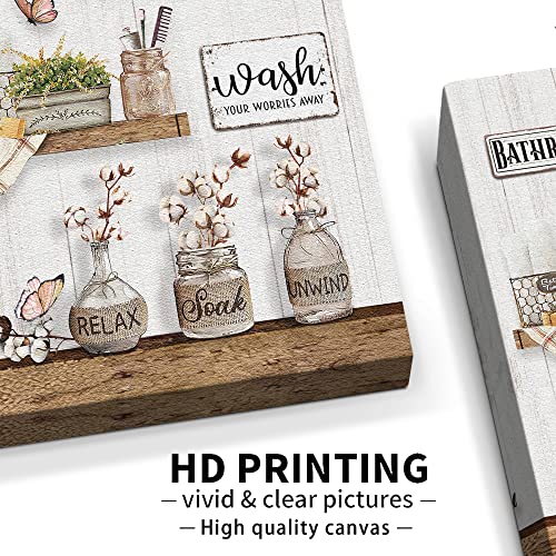 Rudixico Farmhouse Bathroom Decor Wall Art Rustic Flower And Butterfly Bathroom Pictures Canvas Print Country Bathroom Wall Decor Soak Relax Unwind Bathroom Wall Art Framed Ready To Hang 12"X16" #TOP1