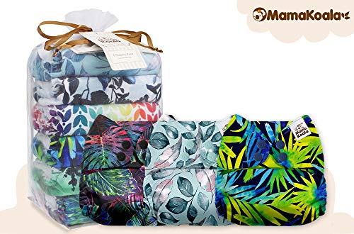 Mama Koala Unisex Baby Reusable Washable Pocket Cloth Diapers with 6 Microfiber Inserts-Pack of 6 (Leafy Wonders)