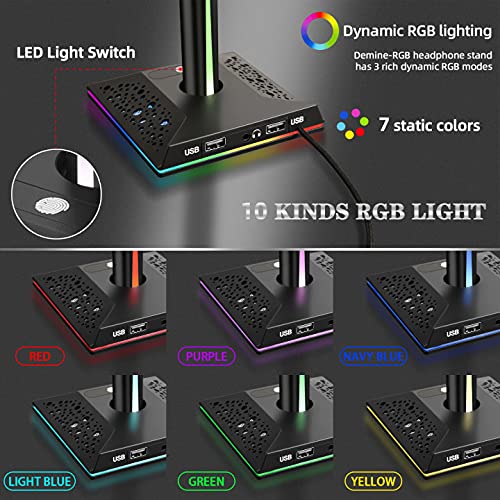 Headphone Stand, Mignor Gaming Headset Holder with 2 USB Ports & Breathing Light for Gamer Desktop Table Game Earphone Accessories Suitable for All Headphones Size - Thumbnail 2