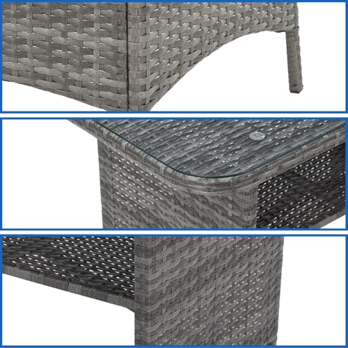 EVRE Mixed Grey Florence Garden Rattan Furniture Set 4 Piece Seat 1 Sofa 2 Chair Dining Outdoor Conservatory Wicker Weave Lounge Sofa and Glass Top Table with Cushions - Image 6