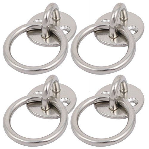 Aexit 4pcs 316 Home Hardware Stainless Steel 5mm Thick Round Sail Shade Pad Eye Plate w Ring Welded Model:15as19qo354