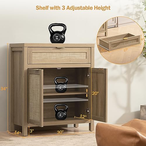SICOTAS-Sideboard-Buffet-Storage-Cabinet-Set-of-3-Rattan-Credenza-Buffet-Table-Boho-Console-Accent-Cabinet-with-Doors-and-Drawer-Coffee-Bar-Cabinet-for-Kitchen-Entryway-Living-Room-Natural SICOTAS Sideboard Buffet Storage Cabinet Set of 3 Rattan Credenza Buffet Table Boho Console Accent Cabinet with Doors and Drawer Coffee Bar Cabinet for Kitchen Entryway Living Room Natural