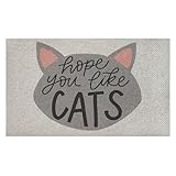 Stupell Industries Hope You Like Cats Outdoor Door Mat, Durable Non-Slip Woven Natural Texture Mat with Recycled Rubber Backing, Weather-Resistant Cat Greeting Design by Amanda Houston, 18"x30"