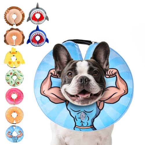 Image of KOOLTAIL Inflatable Dog Cone Collar, Soft Donut E Collar for Dogs After Surgery to Stop Licking Enhanced Alternative, Blow Up Pet Neck Pillow Recovery Adjustable Cone for Dog Cat, Hercules M