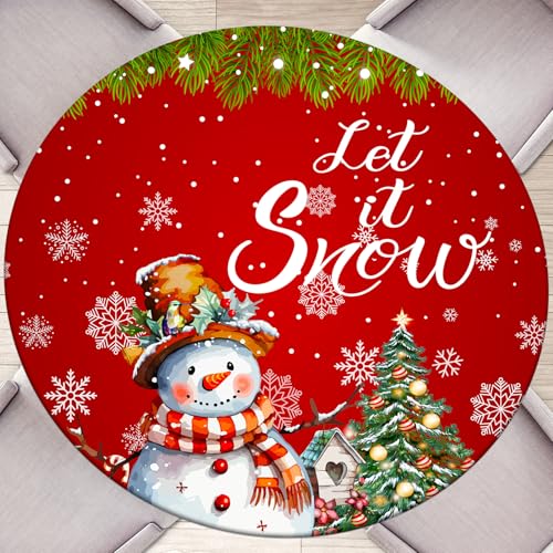 Round Fitted Tablecloth with Elastic Round Outdoor Tablecloths Christmas Fitted Table Covers for Tables Waterproof Reusable Vinyl Table Cloth for Indoor and Outdoor 48" (Round)