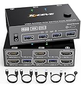 KCEVE Dual Monitor KVM Switcher USB3.0 Copy/Expansion Mode 4K@60Hz Resolution EDID Function Shares Keyboard, Mouse and Dual Display Between 2PC USB/HDMI Case...