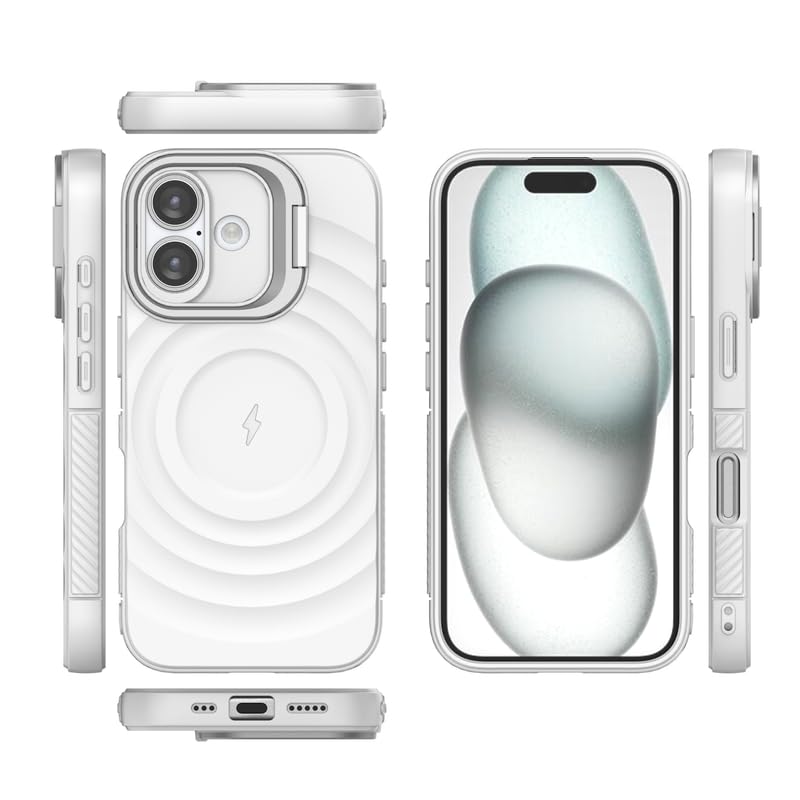 Image of LuxuryKase Shockproof Case for iPhone 16 | Ripple Pattern | Camera Protection | Inner Velvet Fabric Lining | Protective Cover with Enhanced Grip & Wireless Charging Support - White