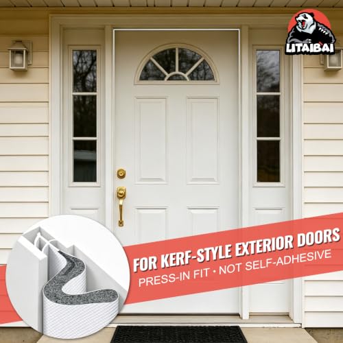 Image of Litaibai 60 ft Kerf Weather Stripping Door Seal for Exterior Doors, White | Push-In Kerf Seal for Grooved Frames, Not Self-Adhesive, Fits 1 /4-1 /2 in Door Gaps, Helps Reduce Drafts and Energy Loss