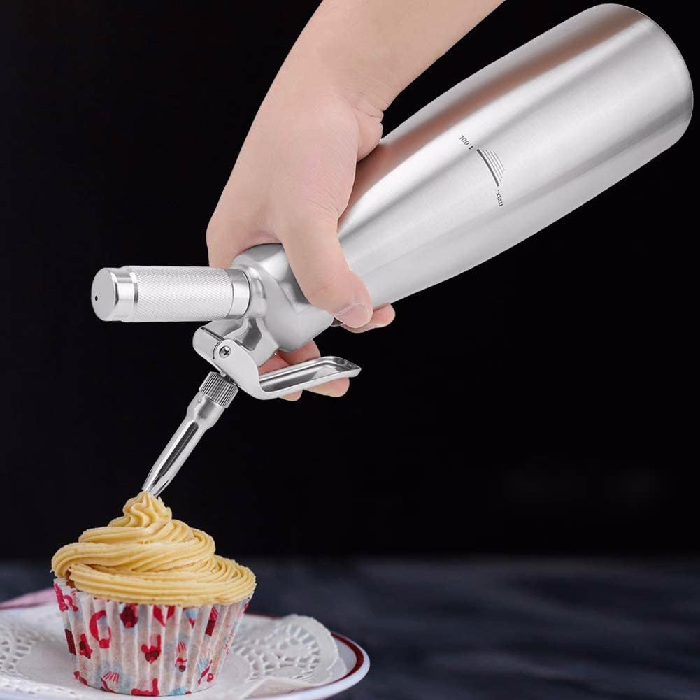 Pssopp 500ml/1000ml Cream Whipper Dispenser Cream Foamer Stainless Steel Whipped Cream Dispenser with Decorating Nozzles for Whipping Cream(1000ML)