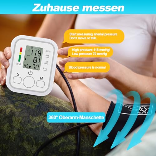 Blutdruckmessgerät Oberarm Digital Messgerät Bluthochdruck LED Display, Arrhythmie-Erkennung & Pulsmessung, Große Manschette 22-36 cm, 2 * 99 Speicher