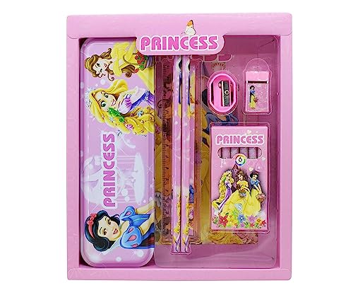 Image of Stationery Kit for Kids - Stationery Box Pencil Pen Eraser Sharpener and Cartoon Pencil Box- Stationary Kit Set for Boys and Girls, Birthday Gift for Kids(Princess)