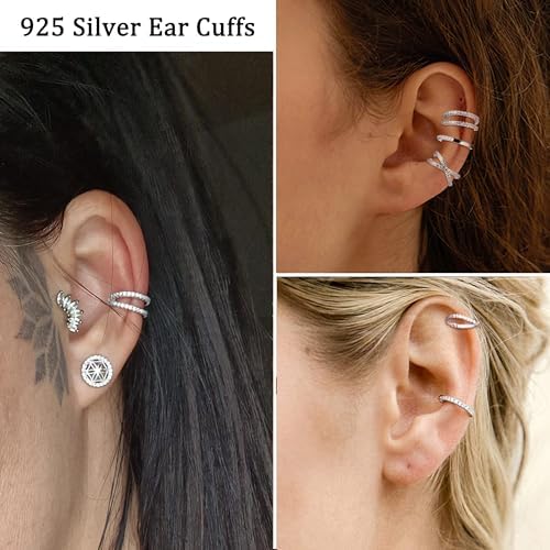 Morfetto Oorbel oorclip voor dames, 5 paar, valse oorpiercing, goud/zilver, hypoallergeen, verstelbaar, geen piercing, kraakbeen, clip, helix, oorbellen, Zirkonia, Kubieke zirkonia