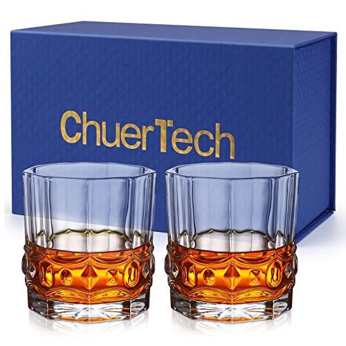 FAHIMEH Set Di 6 Bicchieri Whisky E Rum In Cristallo – Forma Inclinata, 300ml, Senza Stelo Con Rotazione 360° – Regalo Idea