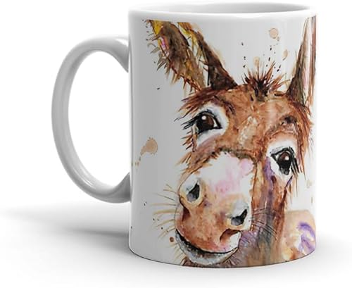 Taza de café de cerámica blanca burro para el hogar, boda, cara segura, 15 11 onzas, cumpleaños, té, vacaciones, lavavajillas, microondas, fiesta