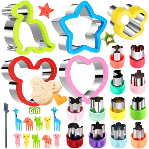Kaishane Sandwich Cutters Set For Kids Vegetable Fruit Cutter Shape Animal Dinosaur Mouse Heart Star Bread Cutter Food Picks Cleaning Brush #TOP6