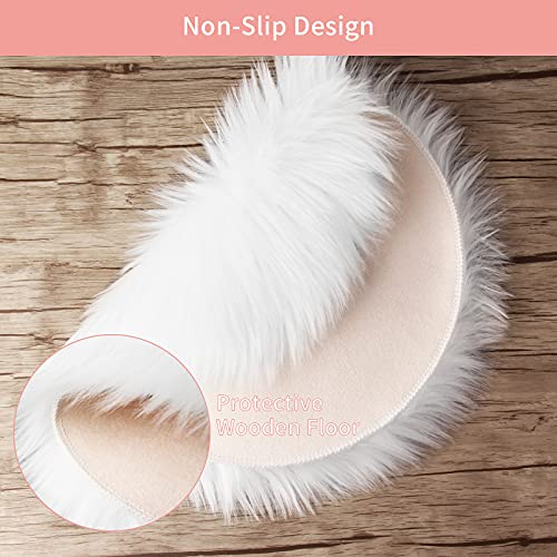 12 Inches Mini Round Faux Fur Sheepskin Rugs, Fluffy Living Room Carpet Mini Small Size Fit For Photographing Background Of Jewellery（White） #TOP2