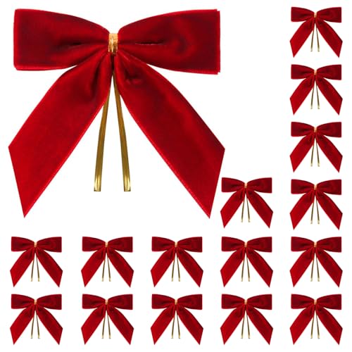 Sunwuun 16 Stück Rote Samt Weihnachten,Rot Weihnachtsschleifen,Twist...