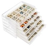 Watpot アクリルジュエリーボックス 引き出し5個付き クリアイヤリング収納オーガナイザー ディスプレイケース レディース ガールズ ベージュ