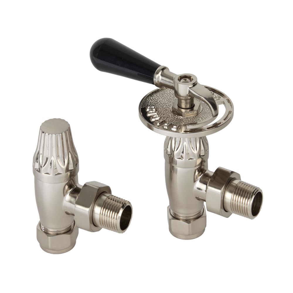 Milano 1/2" Thread Angled Satin Thermostatic Heated Towel Rail Radiator Valves
