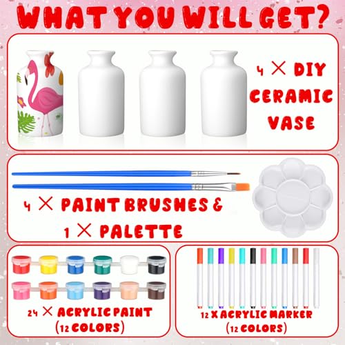 Singhoow 4 Sets Ceramics to Paint Vase DIY Your Own Ceramic Vase Art Project White Painting Decorating Kit Paintable Unpainted Plaster for Adults Porcelain Decorating Kit Holiday Supplies(Classic) by Singhoow - Image 3