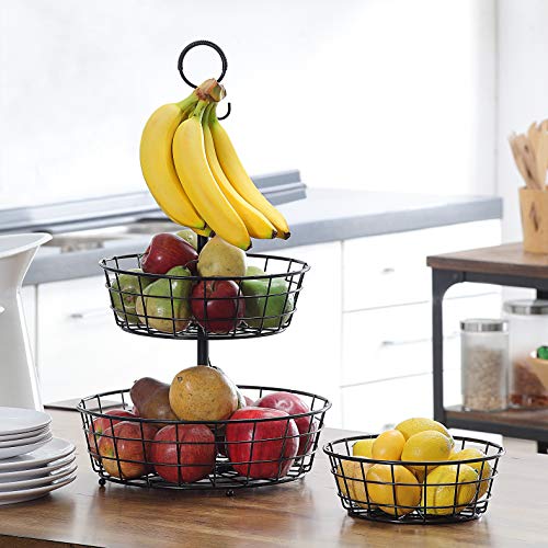 Sunnypoint Countertop French Country 3 Tier Wire Basket Stand For Storing & Organizing, Eggs, And More (3 Tier, Black) #TOP1