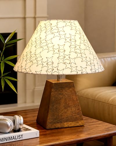 Image of Homesake Wooden Base Pyramid Table Lamp, Lamps for Living Room, Bedside Night Lamp, Lamp for Bedroom Decoration, Modern Home Decorative Light, Desk Lamp,Study Lamp, Home Decor, White Star Shade