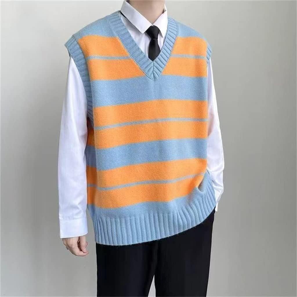 Chysp セーターベストメンズ原宿ストライプスタイル秋ノースリーブニットルーズカジュアルvネックカレッジスタイル Color A Size Code 3xl 期間限定特価品