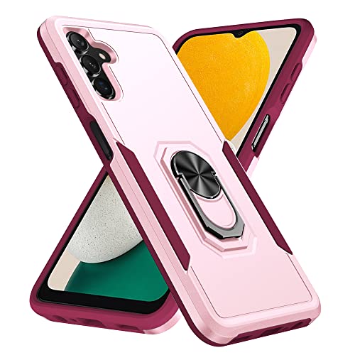 Janmitta für Samsung Galaxy A13 5G / A04s Hülle [Nicht für Galaxy A13 4G], Stoßfeste Handyhülle, 360° Ringhalterung Case, Harte PC-Rückseite - Rosa Cover