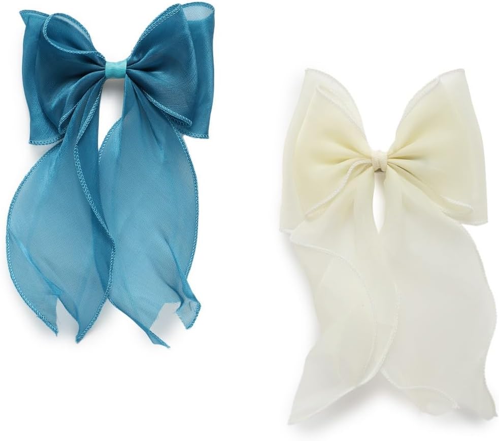 LAIDA Women Set of 2 Embellished Alligator Hair Clip, Hair Bow Women Satin/Hair Bow Clip Large Silky Hair Barrettes with Big Ribbon Large Vintage Bow Clip for Hair Accessories