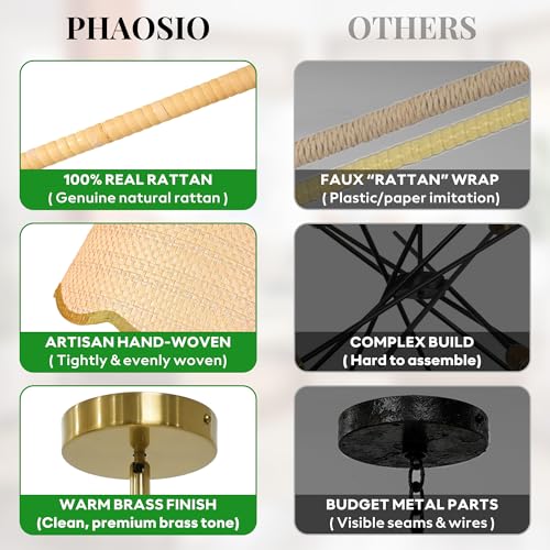 Image of Large Rattan Chandelier Boho Style, 6-Light Rattan Pendant Light Fixture for Living Room, 39 inchAdjustable Cottage Rattan Hanging Lamp Ceiling Light for Dining Kitchen Island, E12 Socket