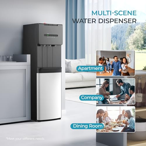 Image of EUHOMY Self Cleaning Bottom Loading Water Dispenser for 3 or 5 Gallon Bottles, Hot Cold and Room Water Cooler with Child Safety Lock, LED Indicator, Empty Bottle Alert, Home Office Apartment, Black