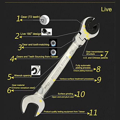 Joga 6Pc Ratchet Wrench Set, Metric Wrenches With Organizer, Open Flex Head Ratchet Wrench, Tubing Wrench Set, Combination Wrench Set, Ratchet Flare Nut Wrench, 14Mm-19Mm Ratchet Wrench #TOP1