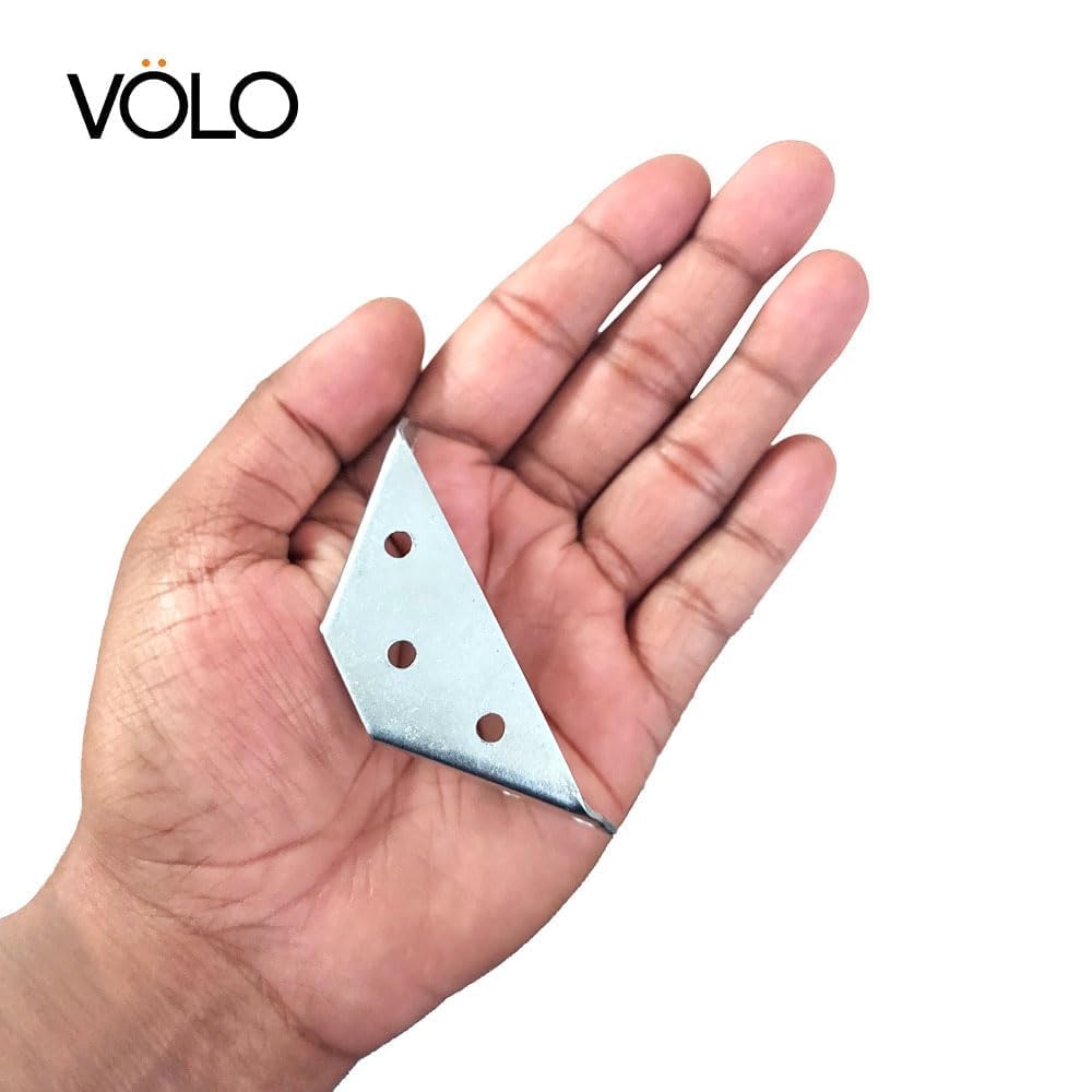 Volo L & Triangle Angle Bracket for Reinforcing Chairs/Tables - Zinc-Plated Shelf, Furniture, Cabinet, Wood, Wall & Corner Supports (1x1 Inch & 1.5 Inch) (4, Triangle Brackets (1.5 Inch)) 4