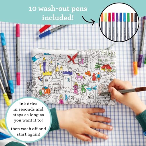 Image of eatsleepdoodle DIY Coloring Fairy Tale Pencil Case for Kids with 10pcs Washable Markers, Reusable Art Supply Organizer, Fun Arts & Crafts Activity for Boys & Girls, Creative Gift Idea for Ages