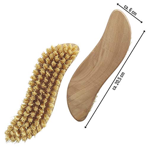 4 Stück Scheuerbürste, Putzbürste, Hand Schrubber, Scheuerbürsten, Ergonomischer Griff aus Holz in S-Form, Putzbürste für Küche, Garten, Haushalt - Made in Germany (4 STÜCK, Fibre)