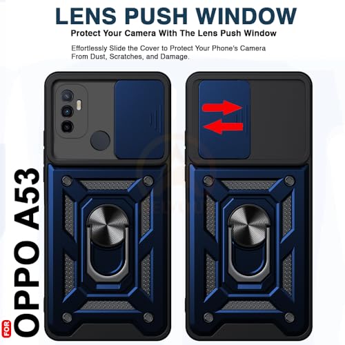 Image of Armor Bumper Back Cover Case for Oppo A53 Rotating Camera Cover, Ring Holder & Kickstand | Heavy Duty & 360 Degree Protection Oppo A53 5G Back Cover (Blue).