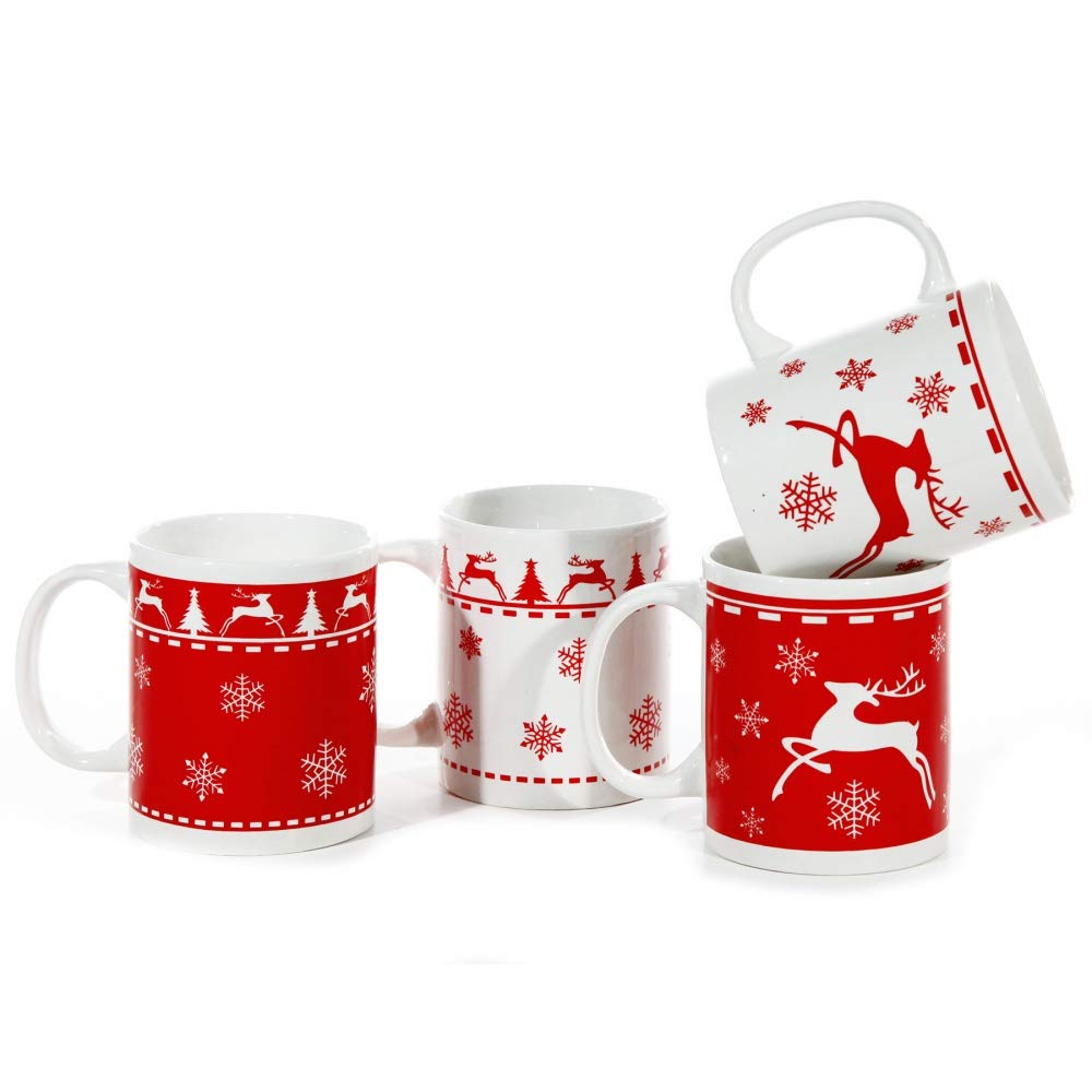 Annastore 12 x Glühweinbecher - Weihnachtstassen mit Hirsch-Design in vier Modellen sortiert Farbe 12 Stück