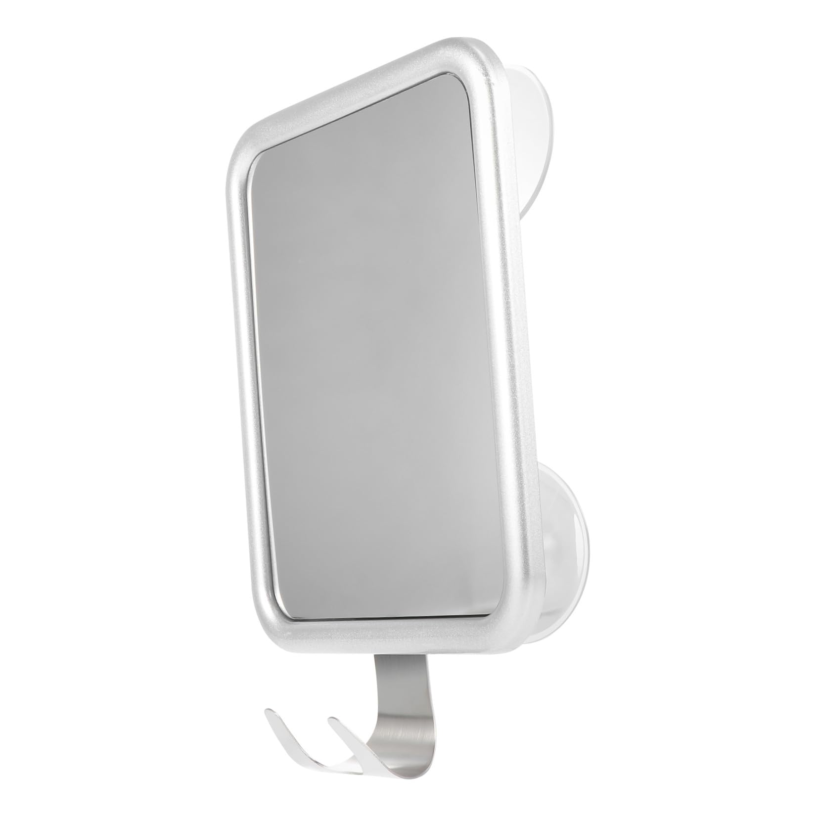 Anneome Anti Fog Badezimmerspiegel mit Saugnapf und Haken Aluminiumlegierung Klarer Beschlagfreier Schminkspiegel für Dusche Praktisch für Makeup und Handtuchhalter Hellgrau