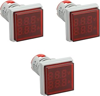 LED Voltage Display Panel Mount Volt Amp Meter, AD101-22VAMS 22mm Square Voltmeter and Ammeter, AC50-500V Voltage and 0-100A Current Meter, Red (3 Pack)