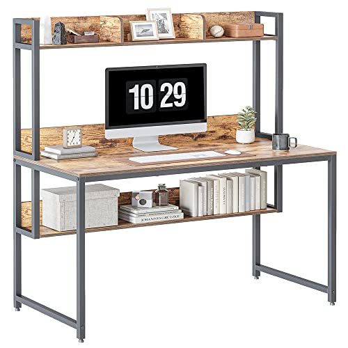 CubiCubi Computer Desk with Hutch and Storage Shelves, 120x60x138 cm Home Office Desks with...