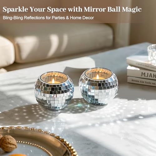 Image of Luditek Disco Ball Candle Holders, 12 Pcs Mirror Silver Decor for Christmas Birthday Wedding NYE Party Decorations, Glass Votive with Tealights for Home Table Centerpiece, Gifts for Women