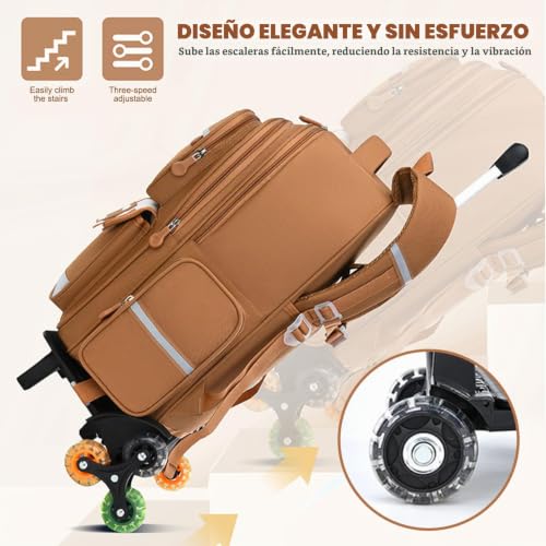 Mochila de capybara con ruedas de gran capacidad escolar con mango retráctil y detalles reflectantes 7