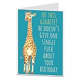 Funny Happy Birthday Card Perfect For Men Or Women Blank Inside To Add Your Own Personal Rude & Offensive Message Quirky Giraffe Theme For 30th 40th 50th 60th 70th