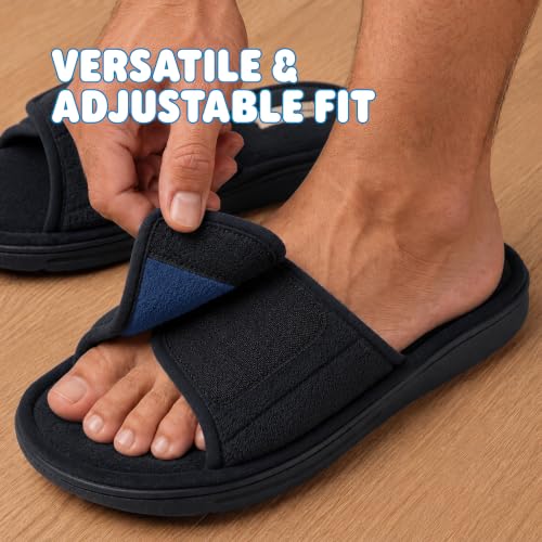 Image of Dearfoams Men's Adjustable Indoor /Outdoor Memory Foam Machine Washable Summer Slide Slipper